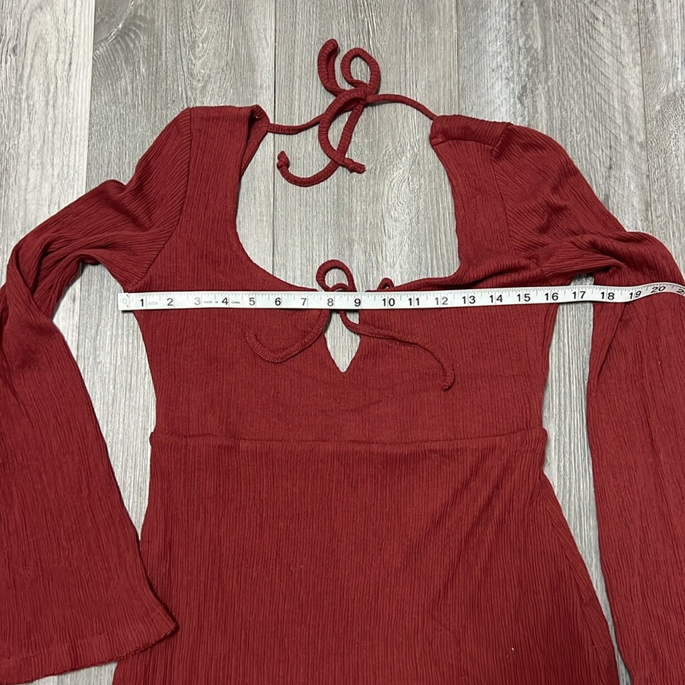 Free People ribbed long sleeve dress/open back/ brown-burnt orange /size M /NWT - Picture 12 of 12